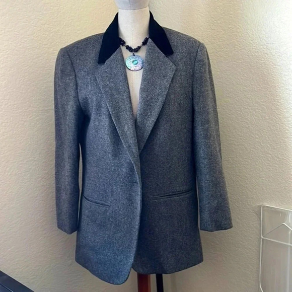 Gray/Black Wool‎ Blend Blazer - Picture 1 of 8